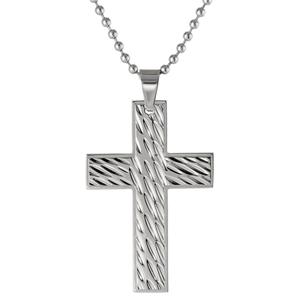 Mens Lynx Stainless Steel Ball Chain Textured Cross Pendant