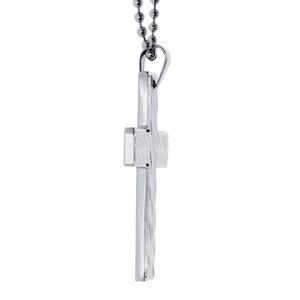 Mens Lynx Stainless Steel Ball Chain Textured Cross Pendant alternate view
