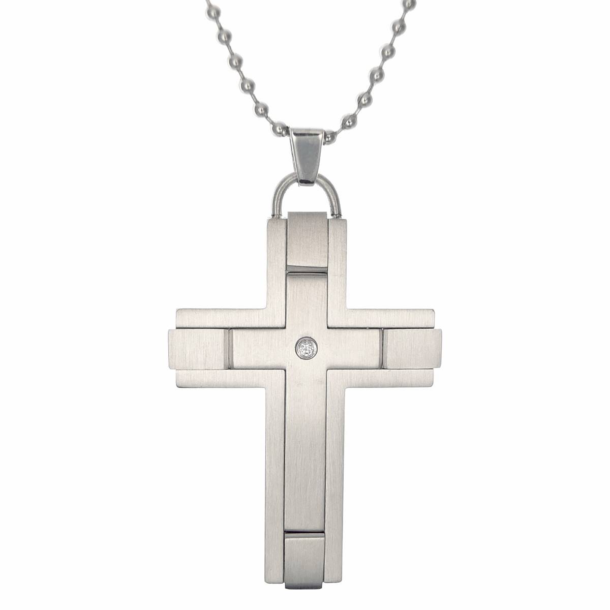 Mens Lynx Satin Accents 1/8ctw. Diamond Cross Pendant