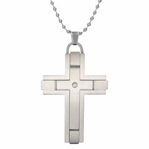 Mens Lynx Satin Accents 1/8ctw. Diamond Cross Pendant
