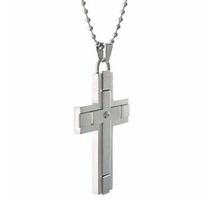 Mens Lynx Satin Accents 1/8ctw. Diamond Cross Pendant alternate view