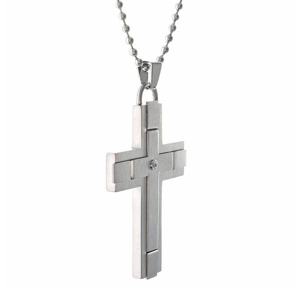 Mens Lynx Satin Accents 1/8ctw. Diamond Cross Pendant alternate view
