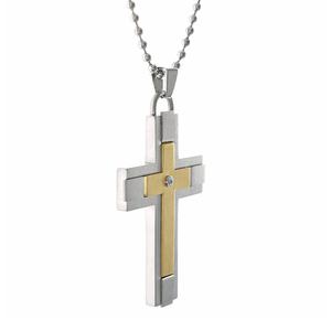 Mens Lynx Stainless 1/8ctw. Diamond & Gold-Tone IP Cross Pendant alternate view