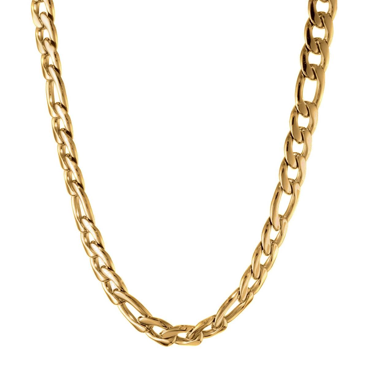 Mens Lynx Stainless Steel Gold-Tone Figaro Chain Necklace