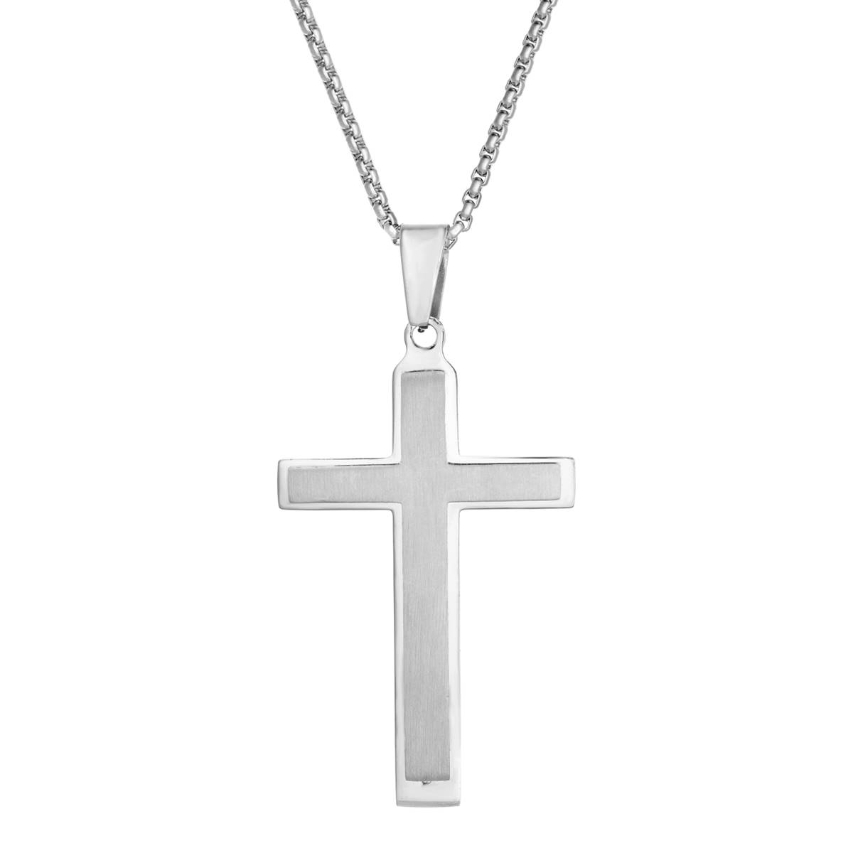 Mens Lynx Stainless Cross Pendant & Foxtail Chain Bracelet Set