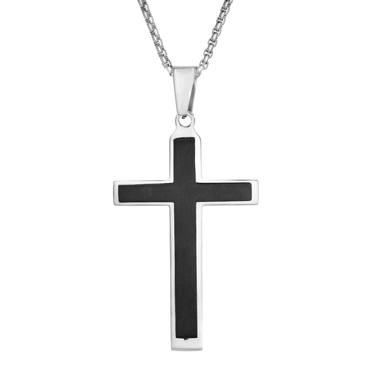 Mens Lynx Black IP Cross Pendant & Foxtail Chain Bracelet Set