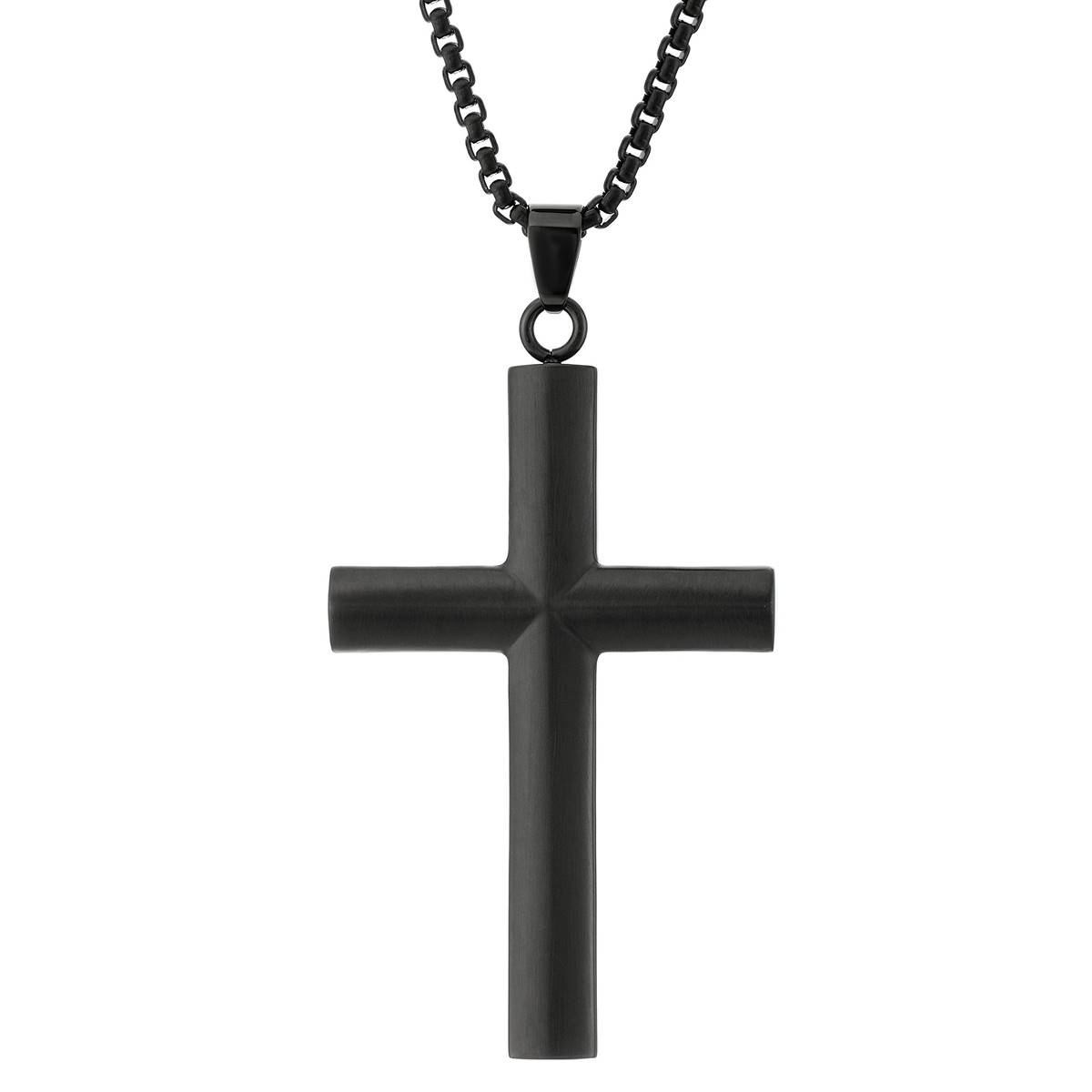 Mens Lynx Stainless Steel Cross Black IP Pendant