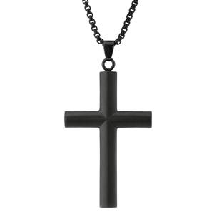 Mens Lynx Stainless Steel Cross Black IP Pendant
