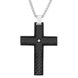 Mens Lynx Stainless 1/8ctw. Diamond & Black IP Cross Pendant