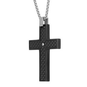 Mens Lynx Stainless 1/8ctw. Diamond & Black IP Cross Pendant alternate view