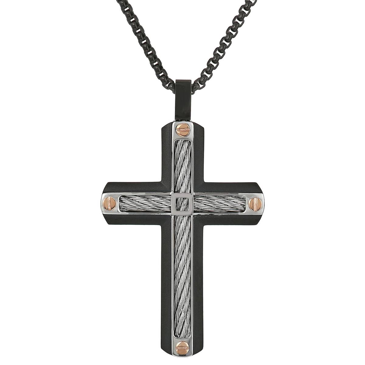 Mens Lynx Stainless Steel Cable Cross Pendant