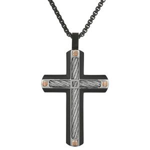 Mens Lynx Stainless Steel Cable Cross Pendant