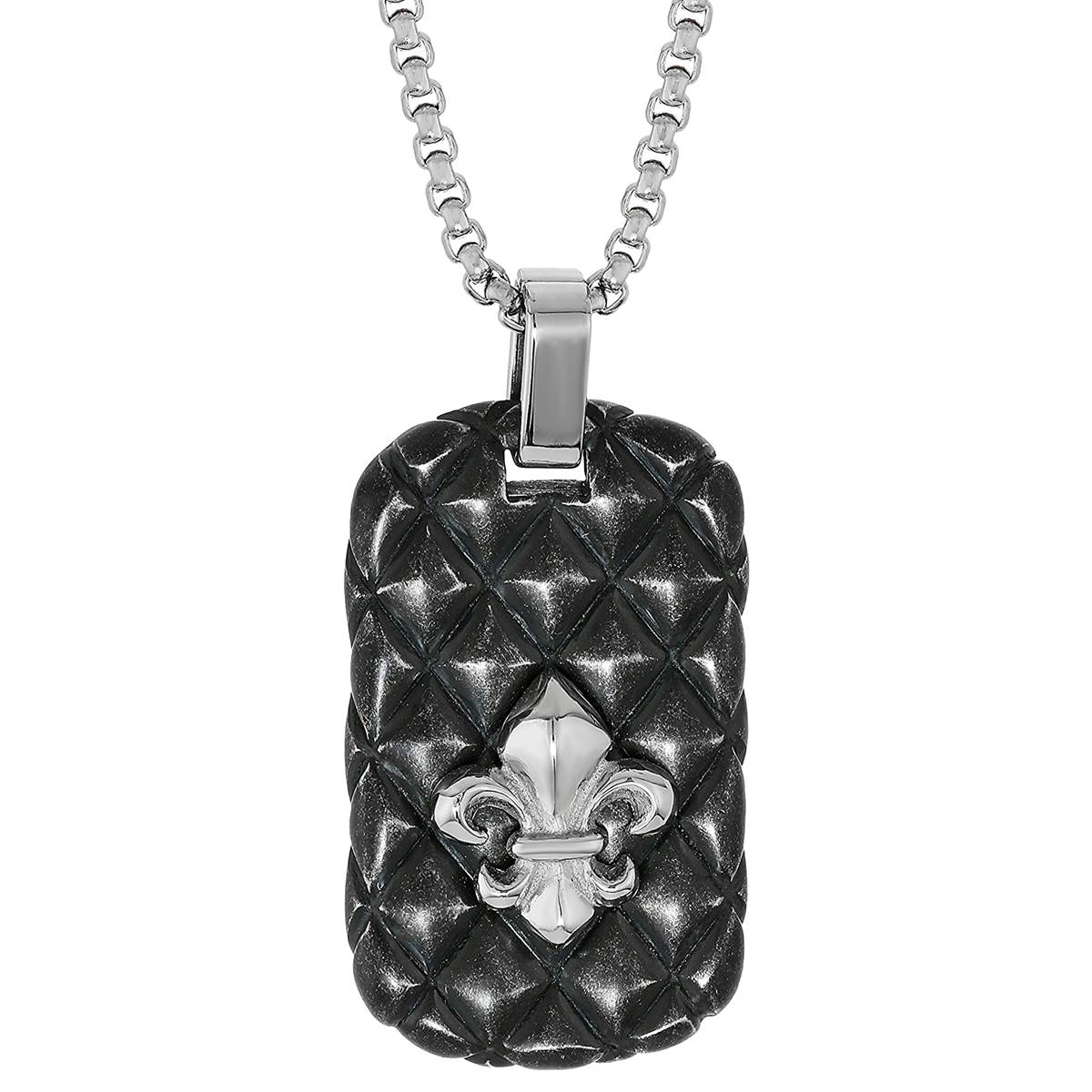 Mens Lynx Stainless Steel Fleur-Des-Lis Dog Tag Pendant