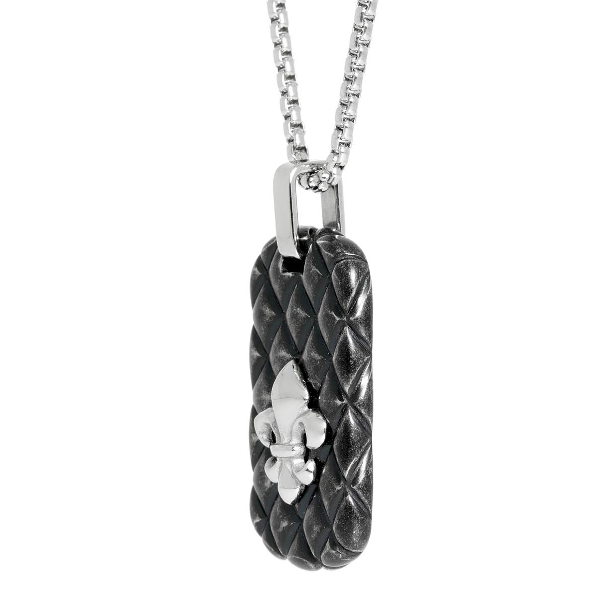 Mens Lynx Stainless Steel Fleur-Des-Lis Dog Tag Pendant