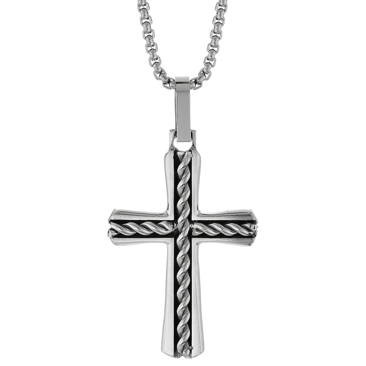 Mens Lynx Stainless Steel Chain Cross Pendant Necklace