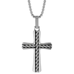 Mens Lynx Stainless Steel Chain Cross Pendant Necklace