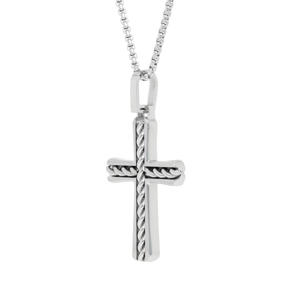 Mens Lynx Stainless Steel Chain Cross Pendant Necklace