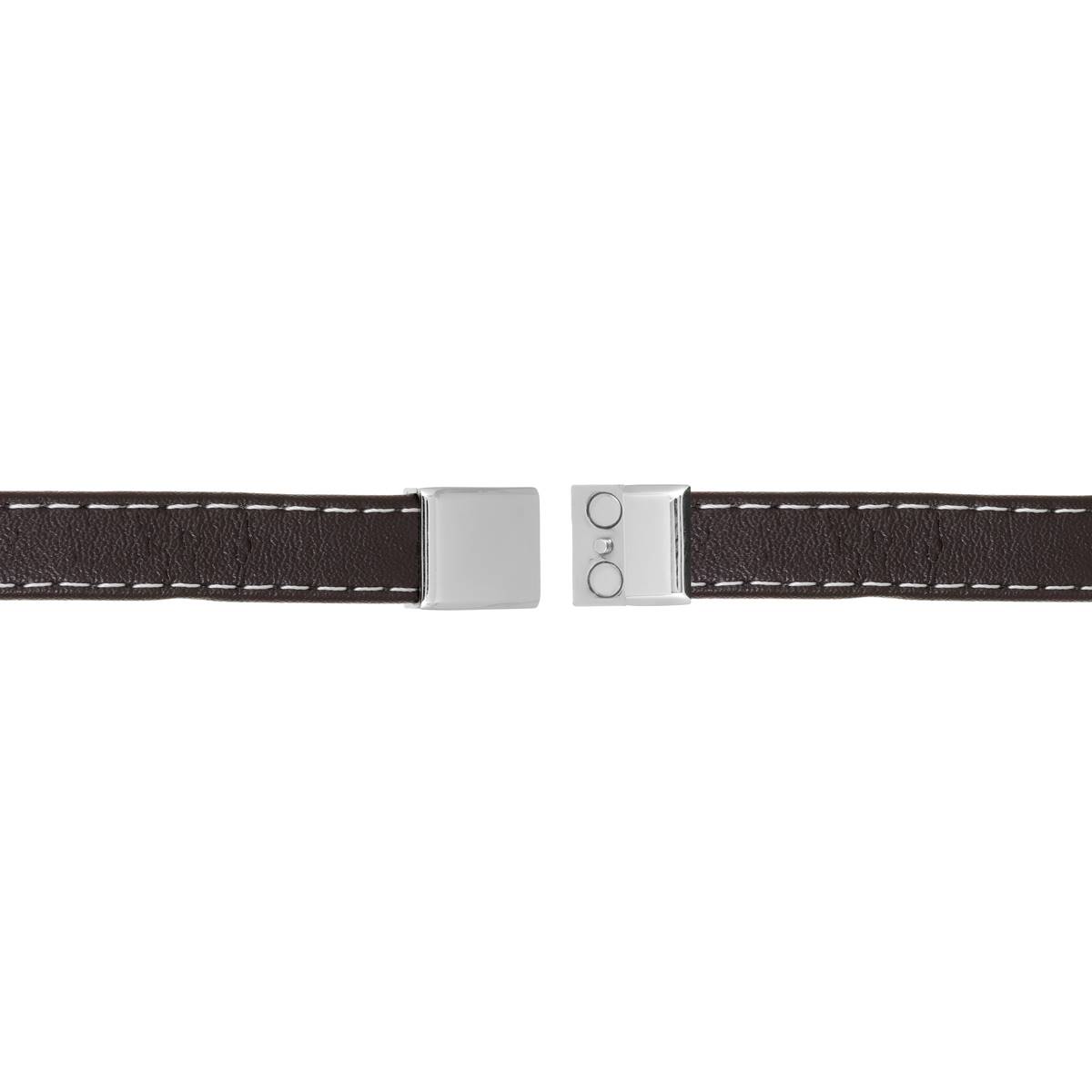 Mens Lynx Stainless Steel Brown Leather Bracelet