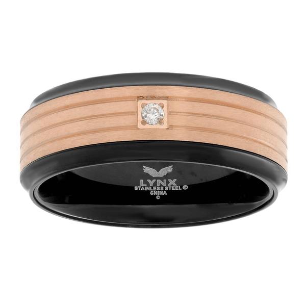 Mens Lynx Stainless Steel Black & Rose Ring