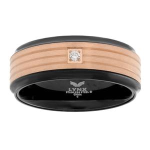 Mens Lynx Stainless Steel Black & Rose Ring