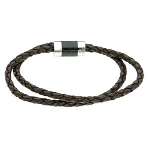 Mens Lynx Stainless Steel Leather & Carbon Bracelet
