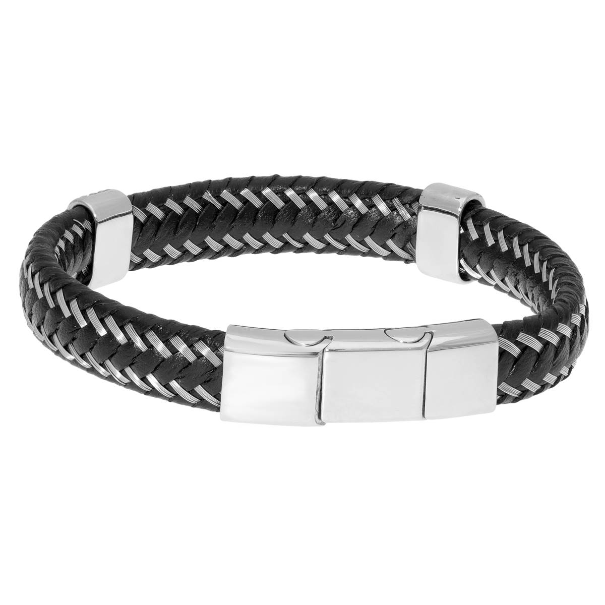 Mens Lynx Stainless Steel & Leather Bracelet