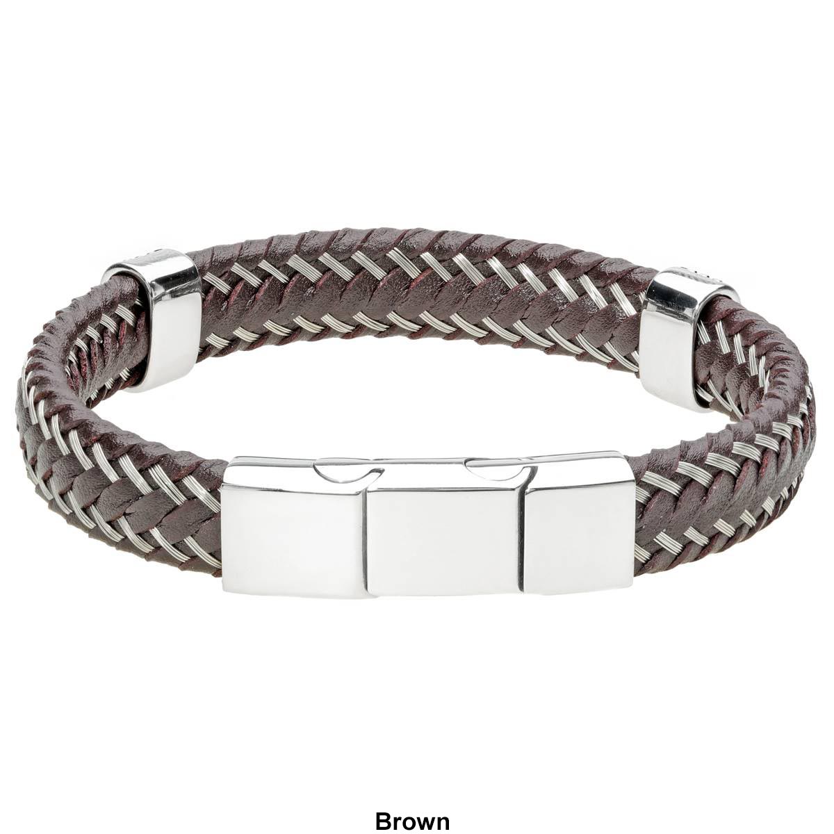 Mens Lynx Stainless Steel & Leather Bracelet