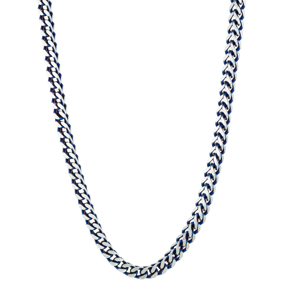 Mens Lynx Stainless Steel Blue Ion-Plated Foxtail Chain Necklace