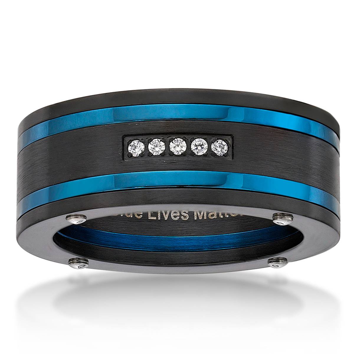 Mens Lynx Stainless Steel Blue Lives Matter Ring