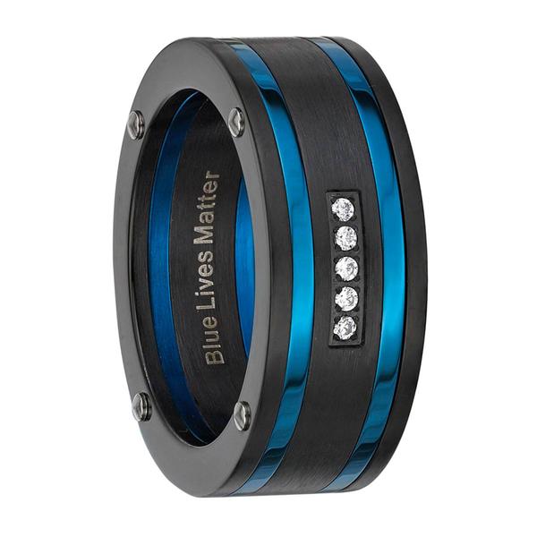Mens Lynx Stainless Steel Blue Lives Matter Ring alternate view