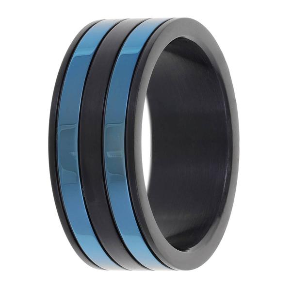 Mens Lynx Stainless Steel Thin Blue Line Ring alternate view