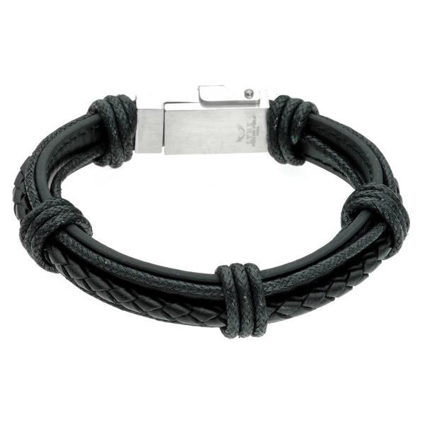 Mens Lynx Stainless Steel & Black Leather USB Charger Bracelet alternate view