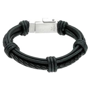Mens Lynx Stainless Steel & Black Leather USB Charger Bracelet alternate view