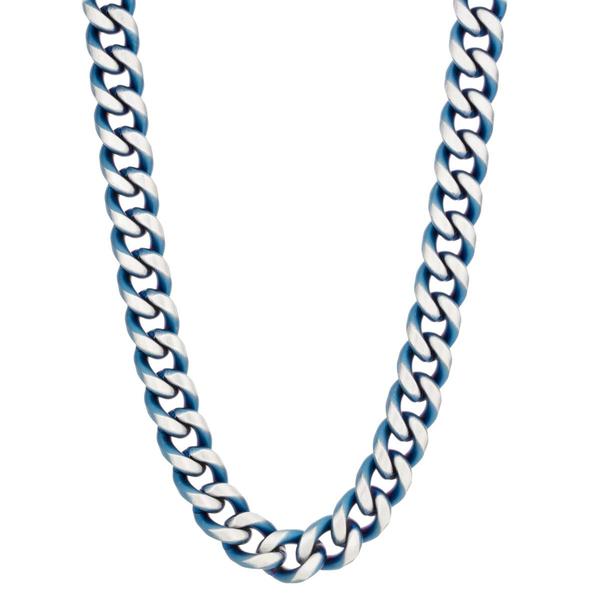 Mens Lynx Stainless Steel Blue Ion-Plated Foxtail Chain Necklace