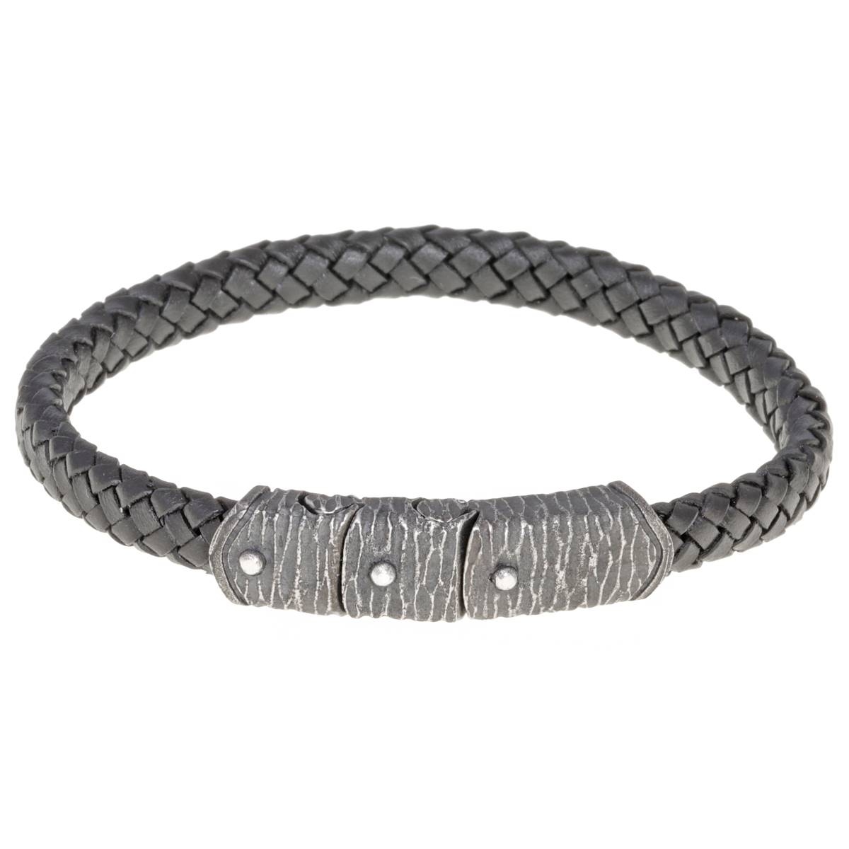 Mens Lynx Black Braided Leather Bracelet