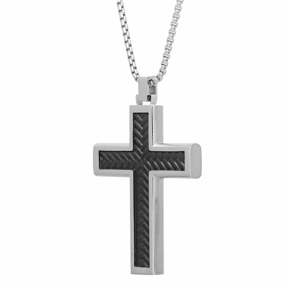 Mens Lynx Stainless Black Ion Plating Textured Cross Pendant