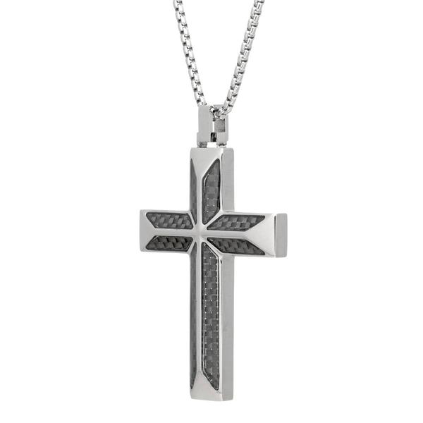 Mens Lynx Stainless Steel & Carbon Chain Cross Pendant alternate view