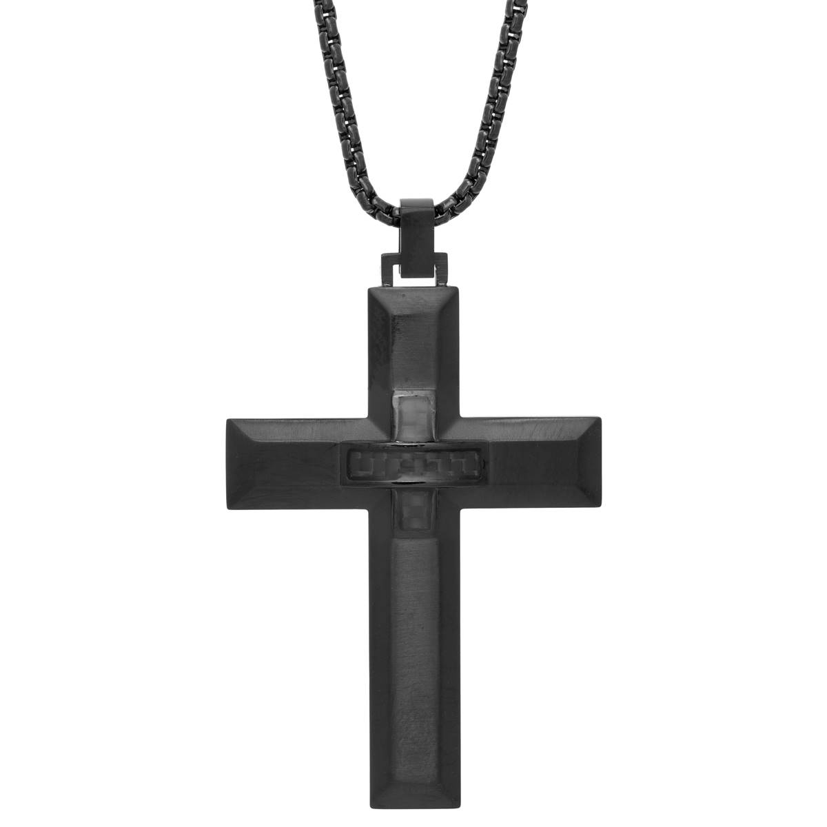 Mens Lynx Stainless Steel With Carbon Cross Pendant