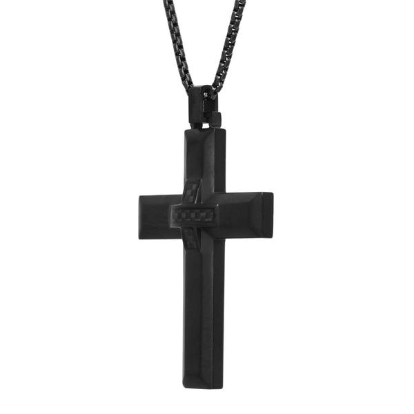Mens Lynx Stainless Steel with Carbon Cross Pendant alternate view