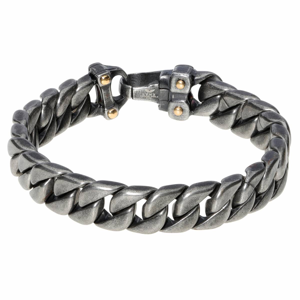 Mens Lynx Stainless Steel Grey Ion-Plated Curb Chain Bracelet
