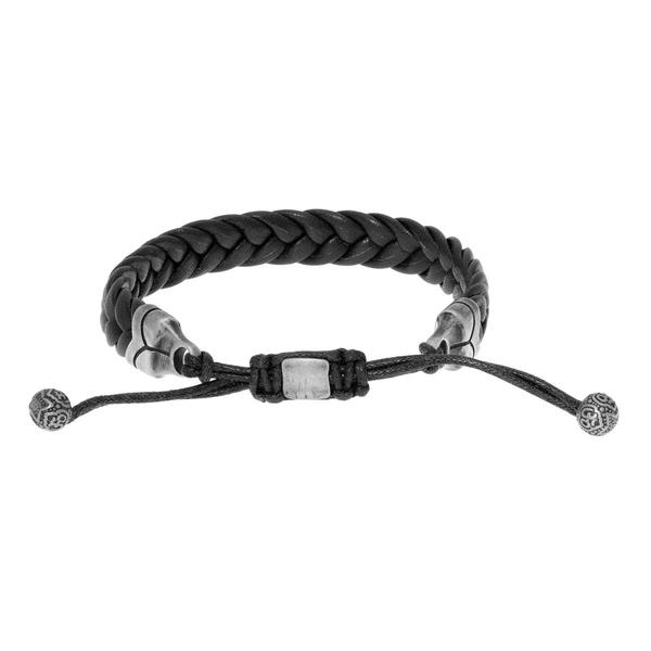 Mens Lynx Stainless Steel Braided Black Leather Bracelet alternate view