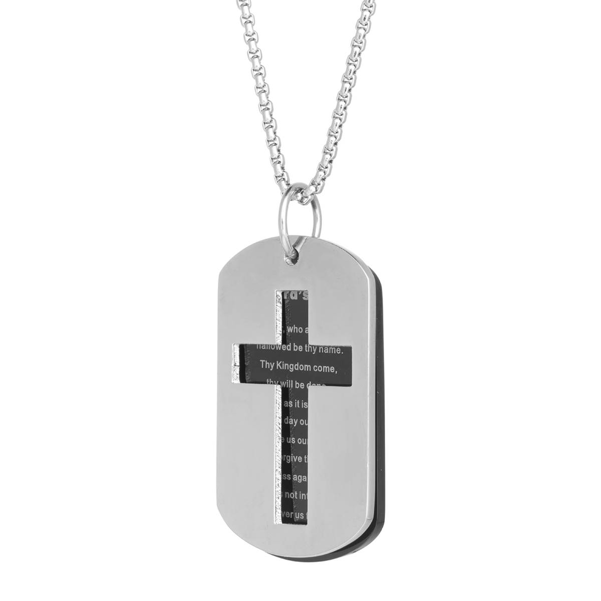 Mens Lynx Black Ion-Plating Lords Prayer Cross Dog Tag Pendant