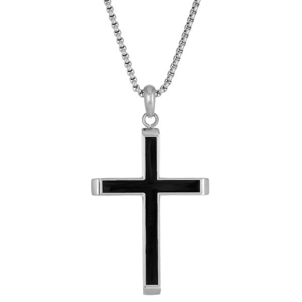 Mens Lynx Stainless Steel Black Ion Plating Chain Cross Pendant