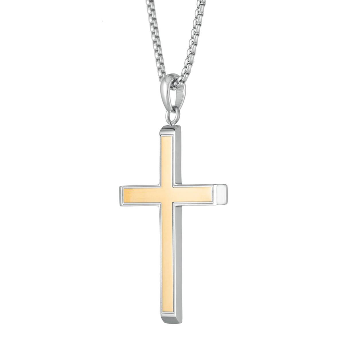 Mens Lynx Stainless Steel Gold Ion Plating Chain Cross Pendant