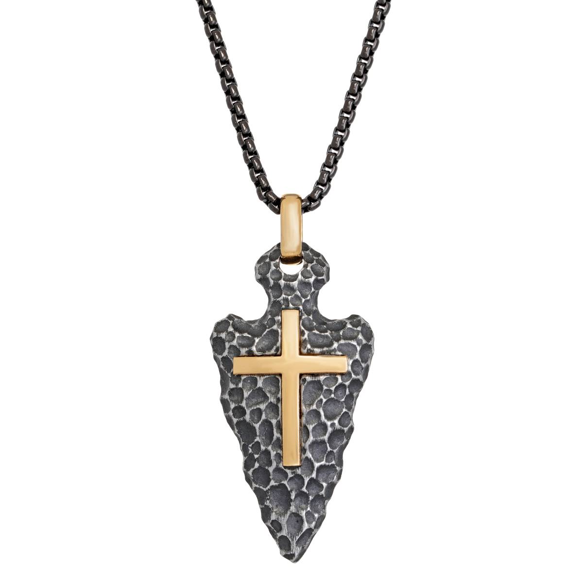 Mens Lynx Stainless Steel Arrow Head Cross Chain Pendant