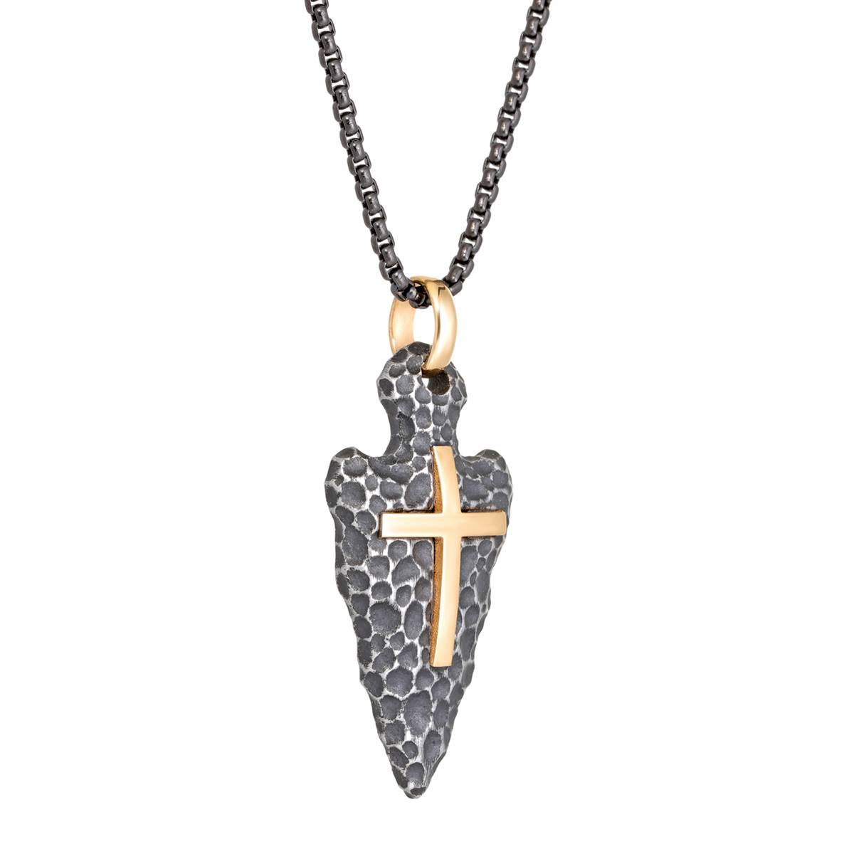 Mens Lynx Stainless Steel Arrow Head Cross Chain Pendant