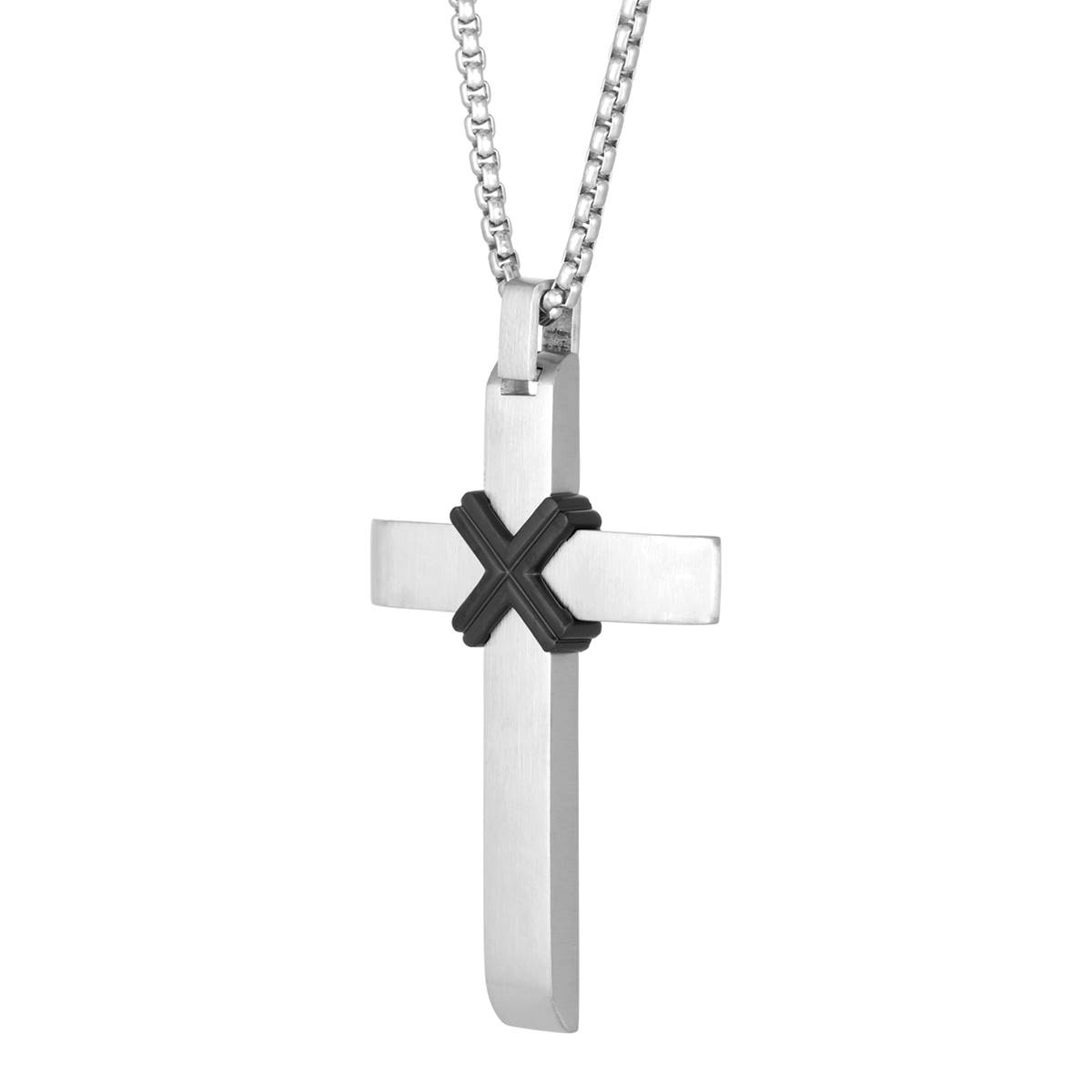 Mens Lynx Stainless Steel & Black Ion Plating Cross Pendant