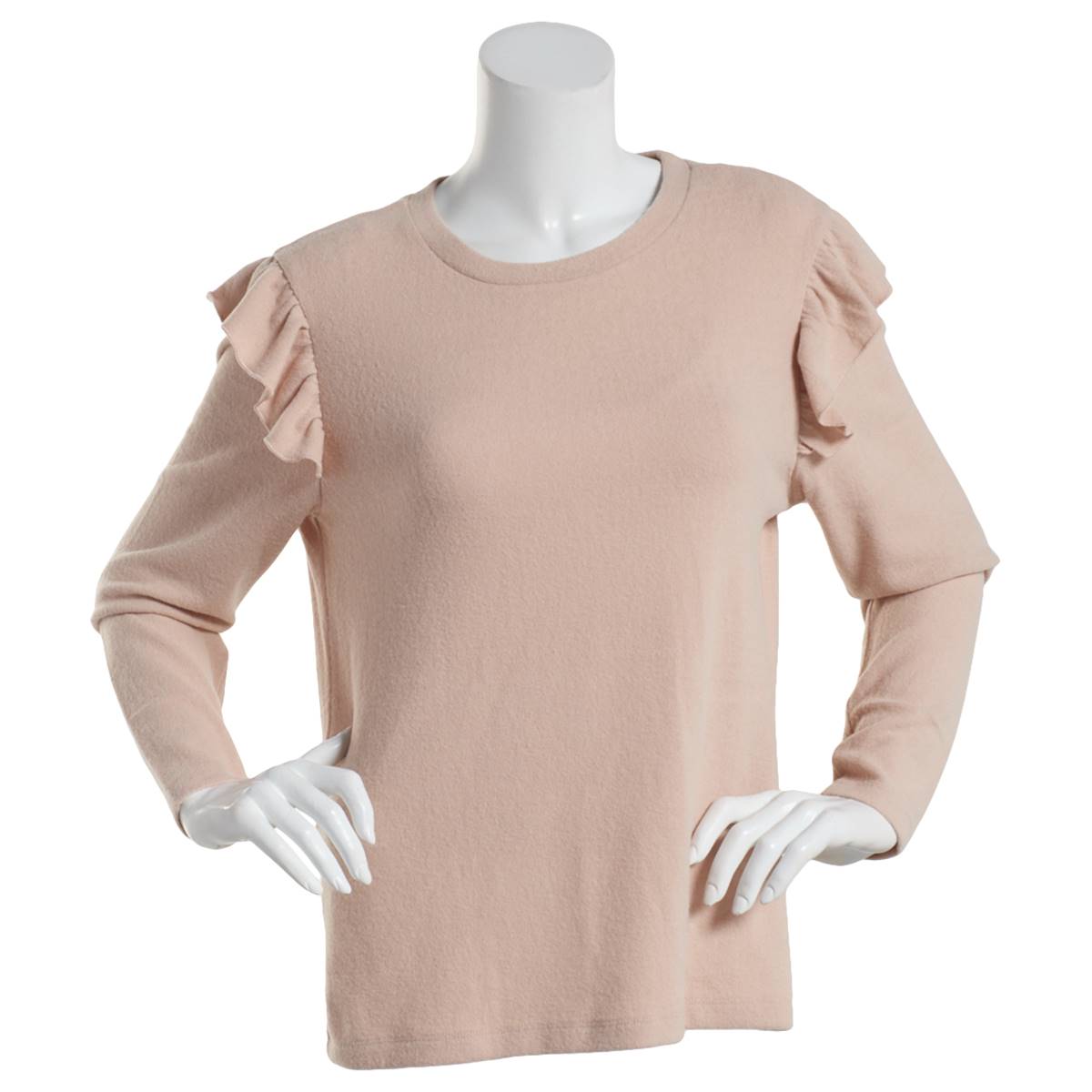 Womens Ebb & Flow Solid Brushed Hacci Ruffle Sleeve Top