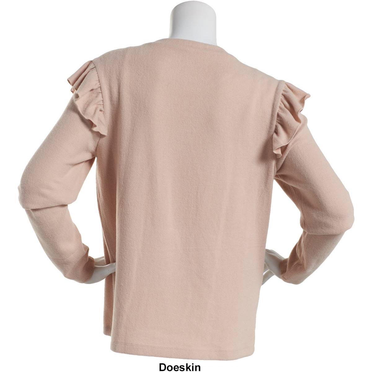 Womens Ebb & Flow Solid Brushed Hacci Ruffle Sleeve Top