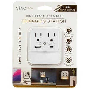 Ciao Tech 2 Outlet Wall Charger with USB-A & USB-C Port